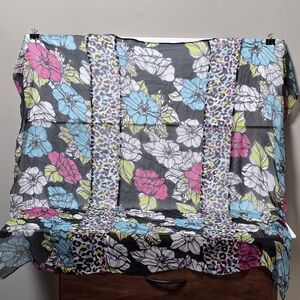 Betsey Johnson Floral and Leopard Print Scarf Black Blue Pink Green White